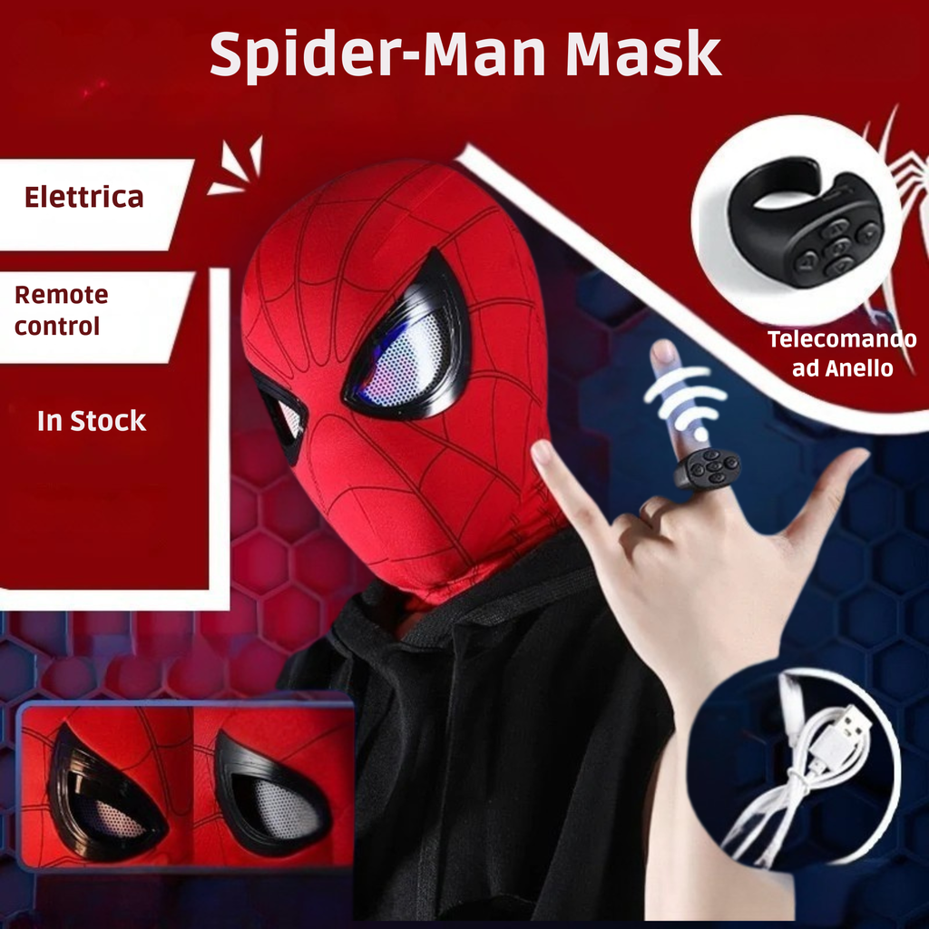 Maschera Spider-Man Elettronica Occhi Mobili Telecomando Cosplay LED Regalo