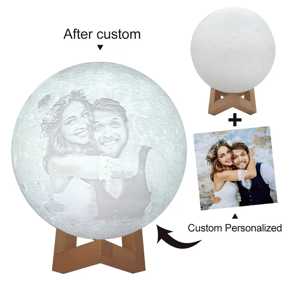 Lampada Luna 3D Personalizzata USB | Foto & Testo Ricordo Regalo Compleanno