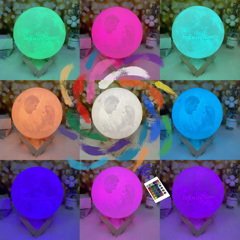 Lampada Luna 3D Personalizzata USB | Foto & Testo Ricordo Regalo Compleanno