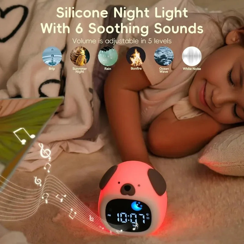 Sveglia touch a forma di cucciolo per bambini con luce notturna e routine del sonno