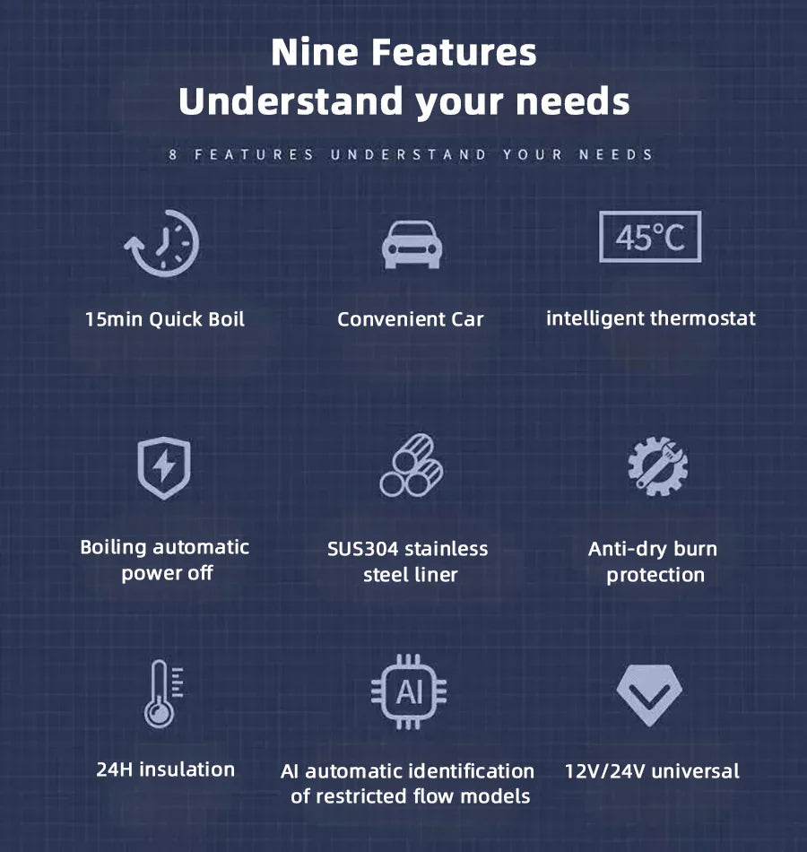 Bollitore Portatile Auto 500ml 12V/24V Tazza Riscaldante Termica con Controllo Touch