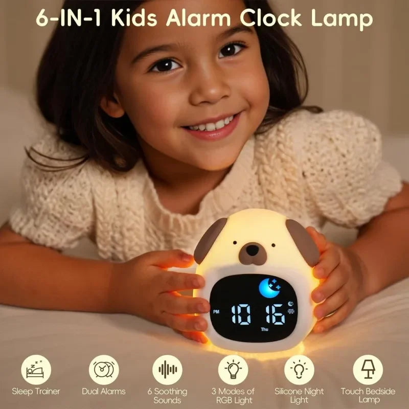 Sveglia touch a forma di cucciolo per bambini con luce notturna e routine del sonno