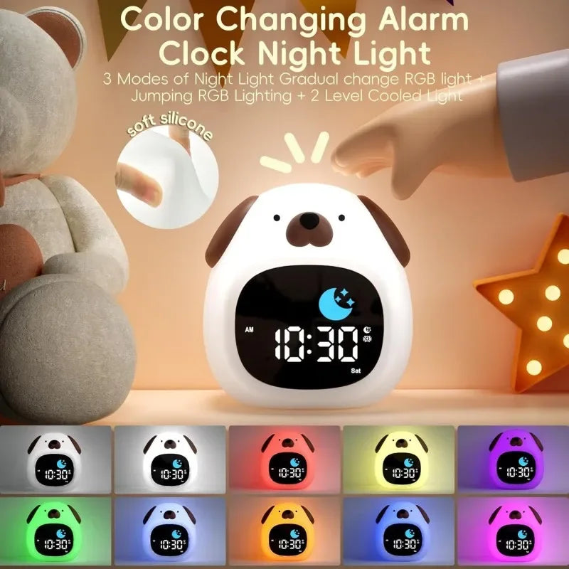 Sveglia touch a forma di cucciolo per bambini con luce notturna e routine del sonno