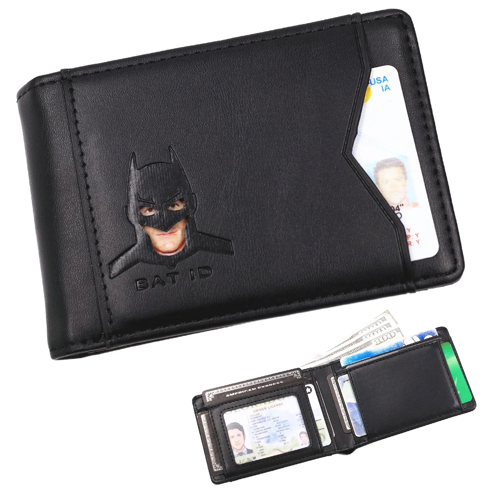 Portafoglio uomo slim wallet in pelle PU portacarte con ritaglio supereroe