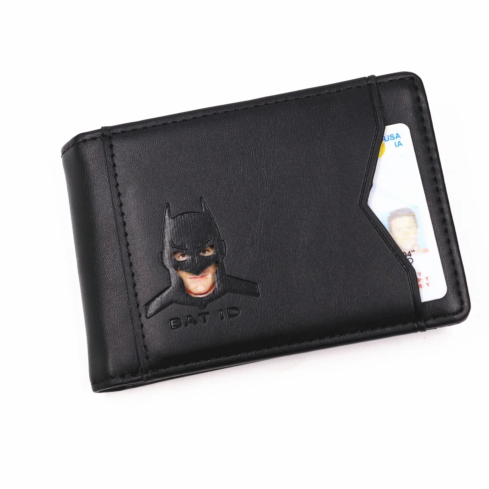Portafoglio uomo slim wallet in pelle PU portacarte con ritaglio supereroe