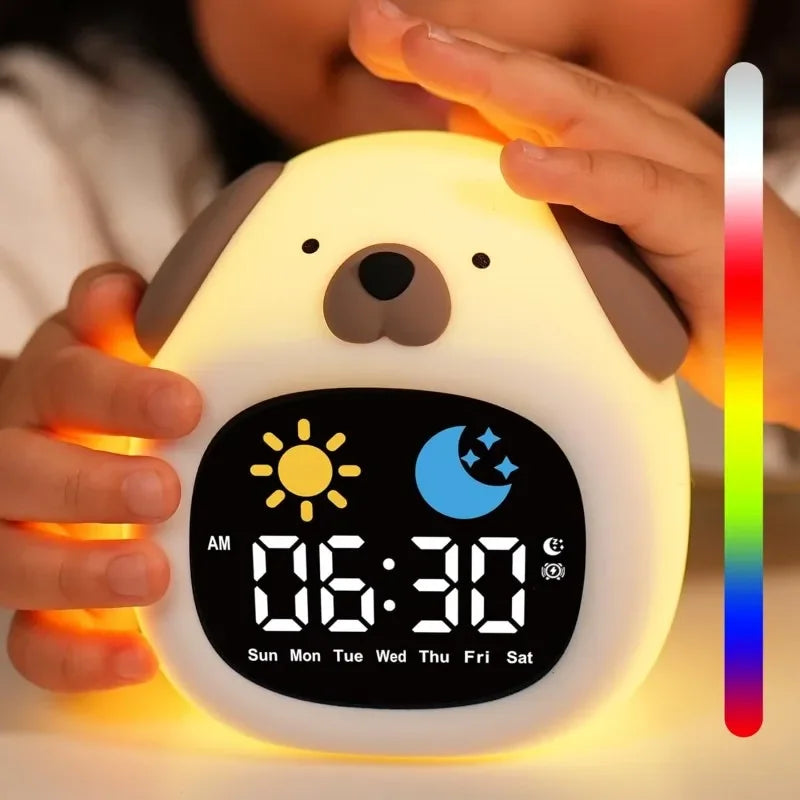 Sveglia touch a forma di cucciolo per bambini con luce notturna e routine del sonno
