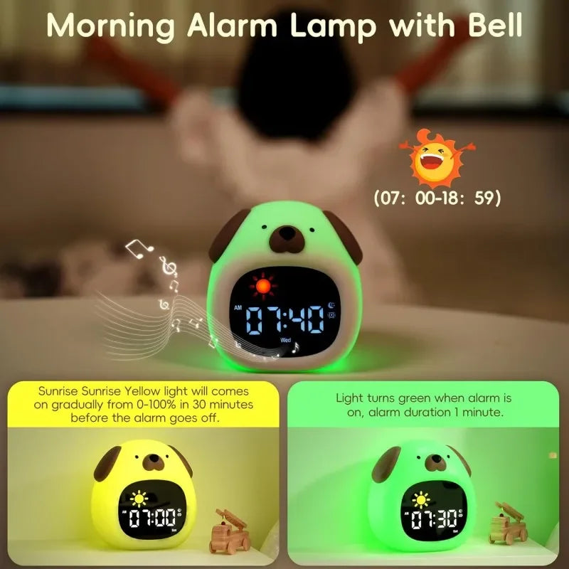 Sveglia touch a forma di cucciolo per bambini con luce notturna e routine del sonno