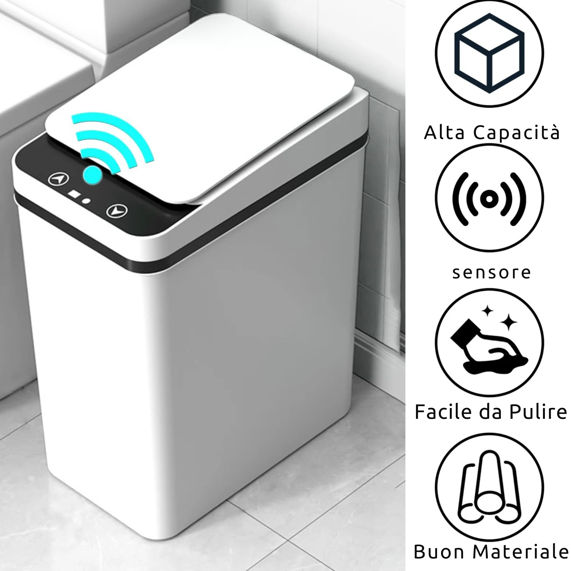 Pattumiera 12L Willstar touchless con sensore infrarossi – per casa e ufficio
