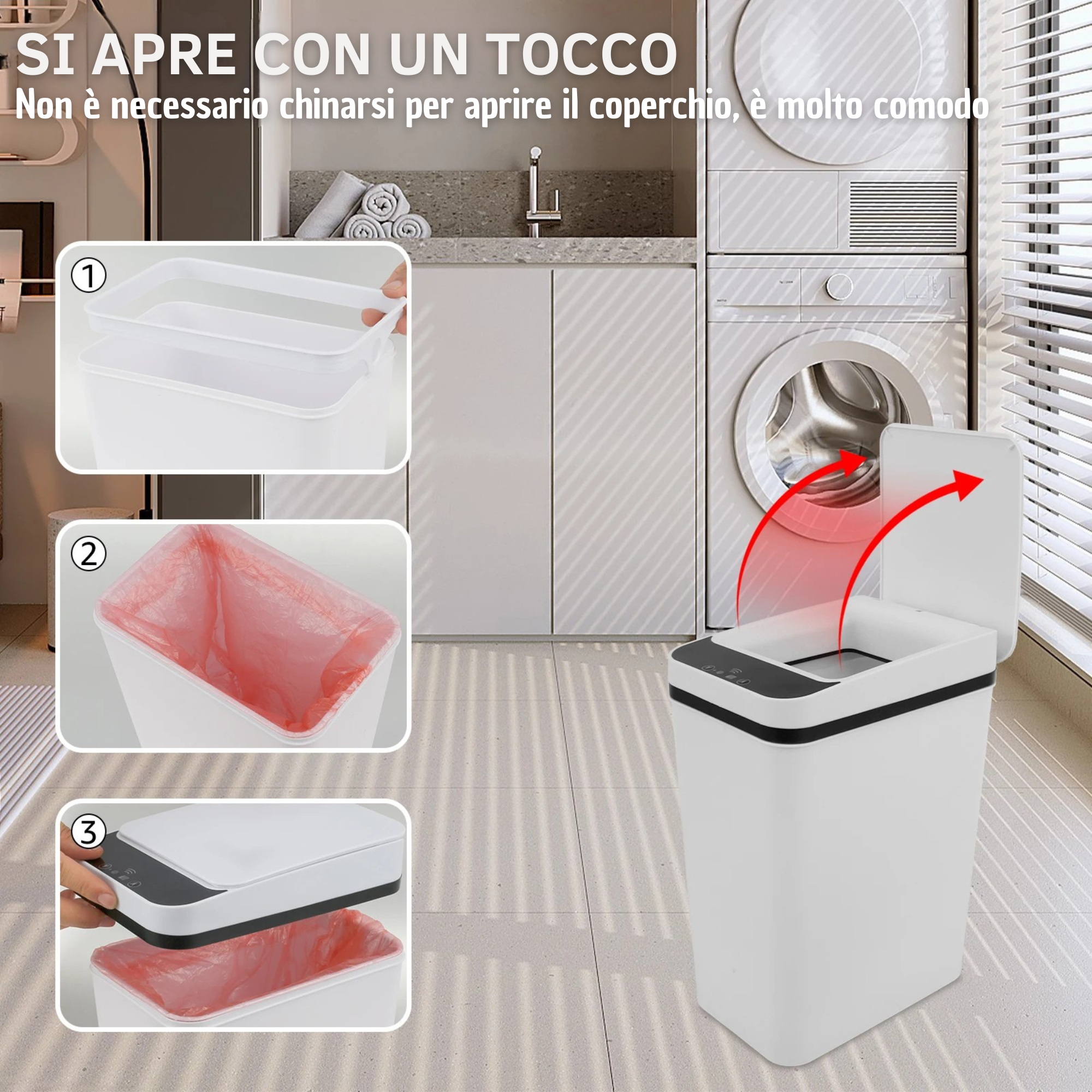 Pattumiera 12L Willstar touchless con sensore infrarossi – per casa e ufficio